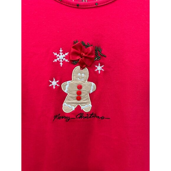 Alyssa Whitmore Womens Christmas Top Gingerbread Man Bow Design - Picture 4 of 9